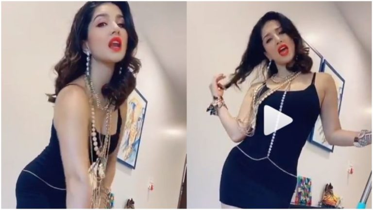 शॉर्ट ब्लैक ड्रेस में सनी लियोनी ने लगाया पोछा, VIDEO में दिखी सनी की दिलकश अदाएं