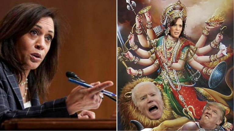 कमला हैरिस को दुर्गा मां की तरह दिखाने पर अमेरिका में हिंदू नाराज, ट्रंप को बताया गया महिषासुर