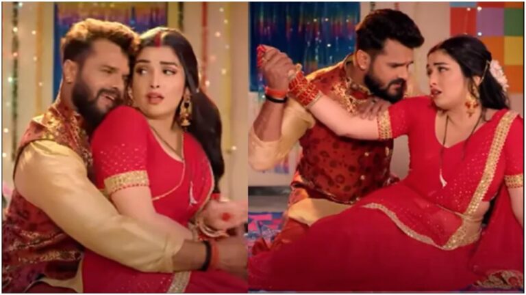 Aamrapali Dubey बनीं Khesari Lal Yadav की दुल्हन, Saree Ke Palet सॉन्ग में दिखा आम्रपाली का हॉट अंदाज़